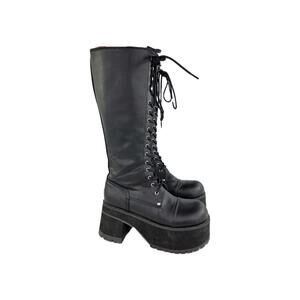 Demonia Mens Ranger-302 Platform Boot US 9 Men Lace-Up Chunky Y2K Tall Boots